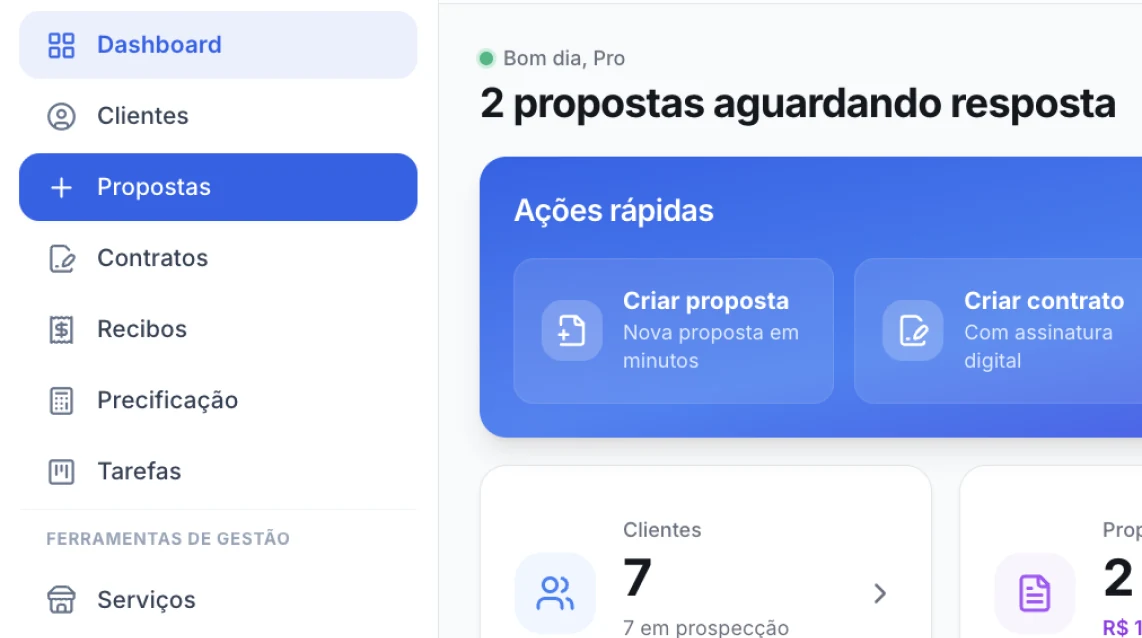 Painel do negócio no Pro Creator